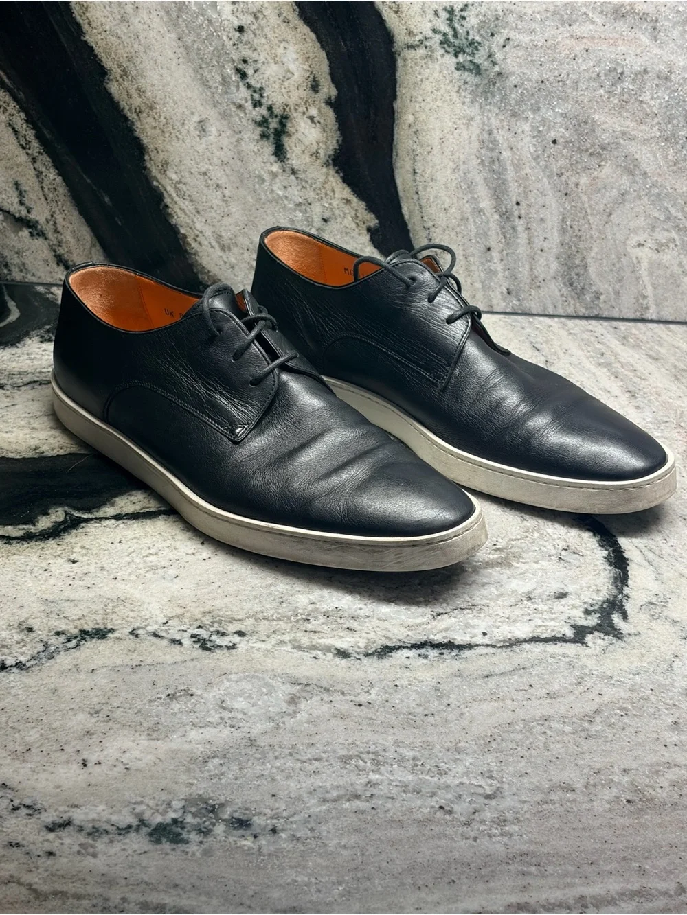 Santoni Men’s 9.5 Black Leather Derby Sneakers Made in Italy Luxury Shoes